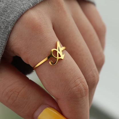 Gold Initial Letter Rings – Aesthetic & Adjustable