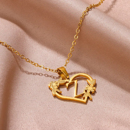 Gold Color Dainty Flower Initials Necklace