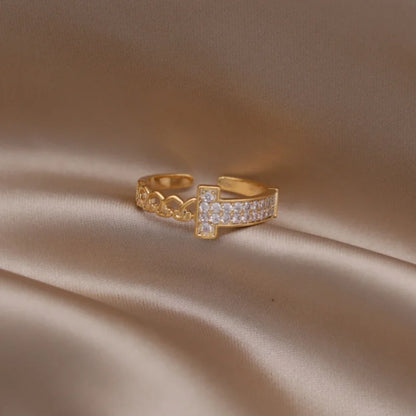 14K Gold Plated Double Love Crystal Ring