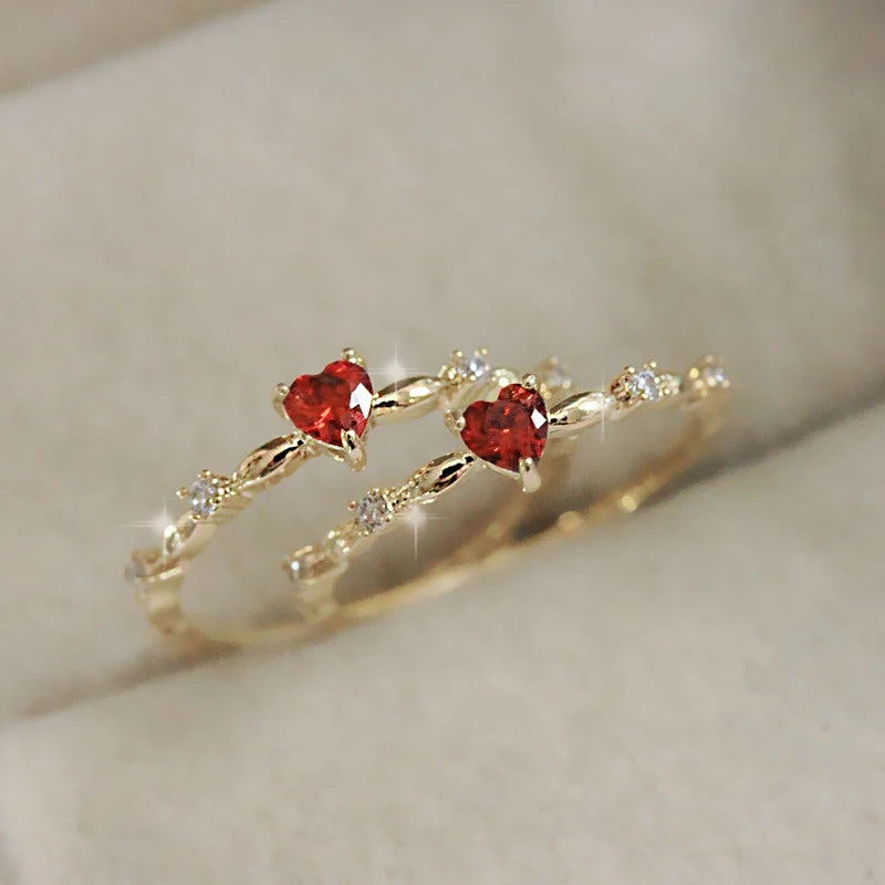 Luxury Red Heart Gold Wedding Ring