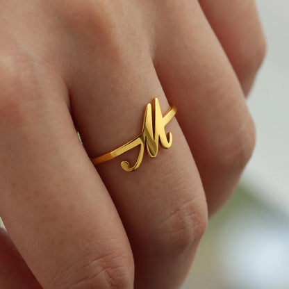 Gold Initial Letter Rings – Aesthetic & Adjustable