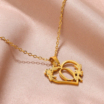 Gold Color Dainty Flower Initials Necklace