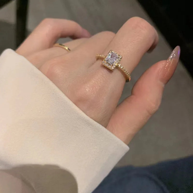 Luxury Adjustable Gold Square Moissanite Ring