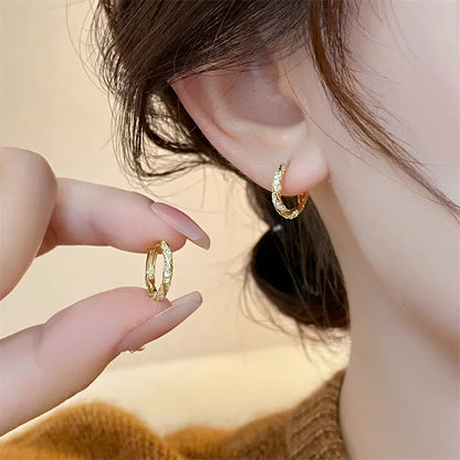 Korean Simple Round Zirconia Hoop Earrings