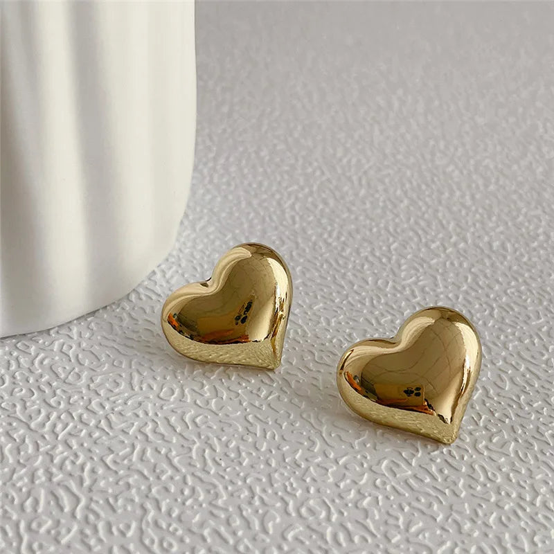 Gold Color Heart Shaped Stud Earrings